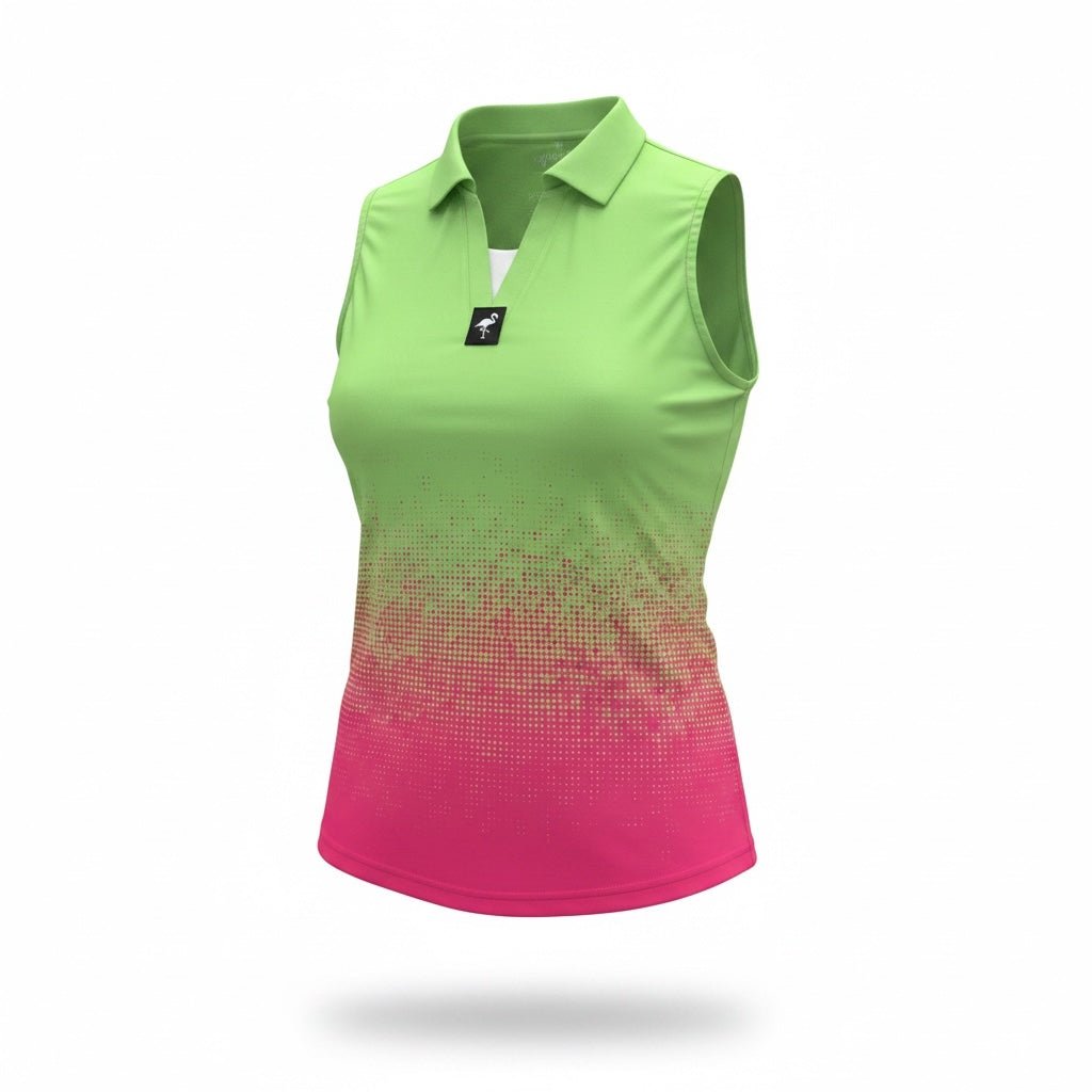 Women's Watermelon Sunset Golf Polo | Performance Stretch Golf Shirt | Moisture-Wicking Athletic Polo - S - Club Rehab