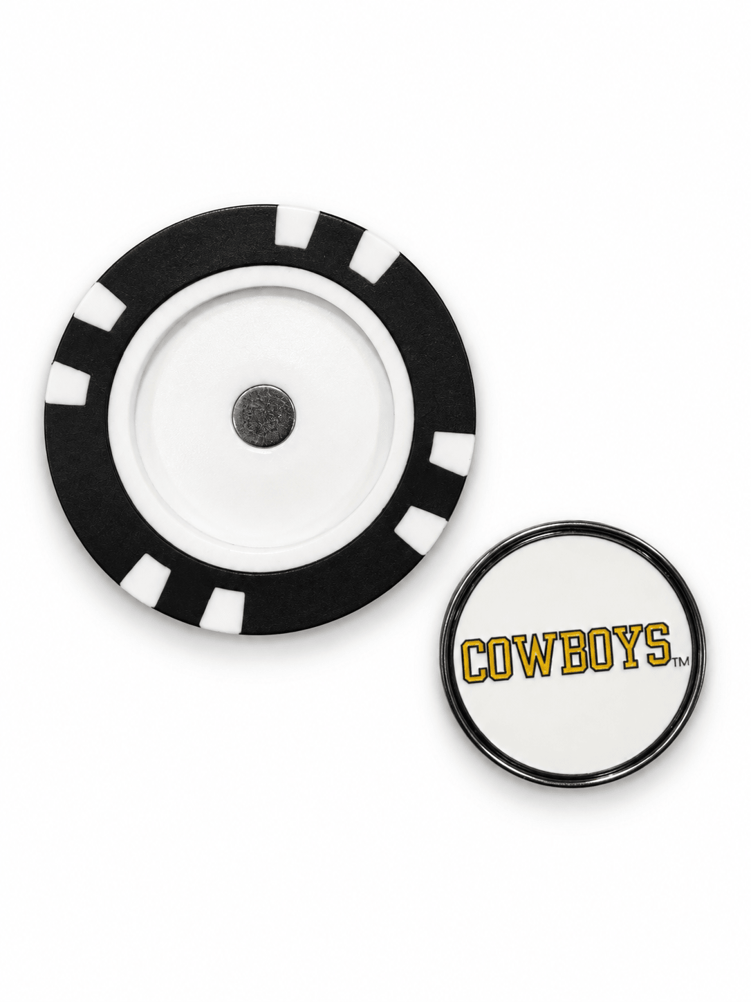 Wyoming poker chip and removable Cowboys marker on white