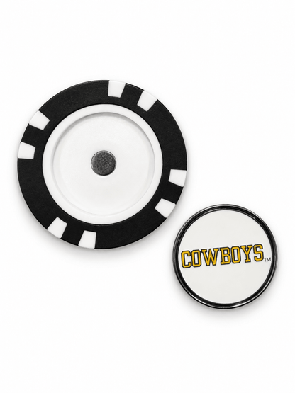 Wyoming poker chip and removable Cowboys marker on white