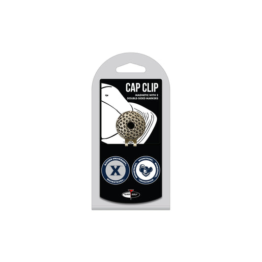 Xavier Musketeers hat clip with two golf ball markers