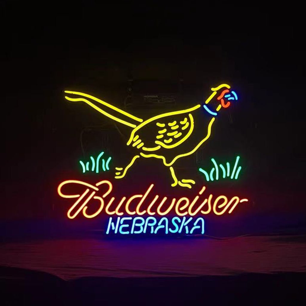 Yellow Pheasant Hunter Budweiser Nebraska Neon Sign Light - yellow - Club Rehab
