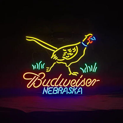 Yellow Pheasant Hunter Budweiser Nebraska Neon Sign Light - yellow - Club Rehab