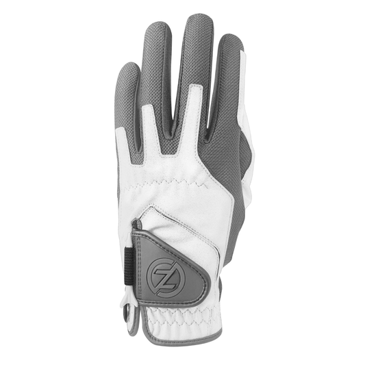 Zero Friction men's compression glove in white with gray mesh; left-hand product view